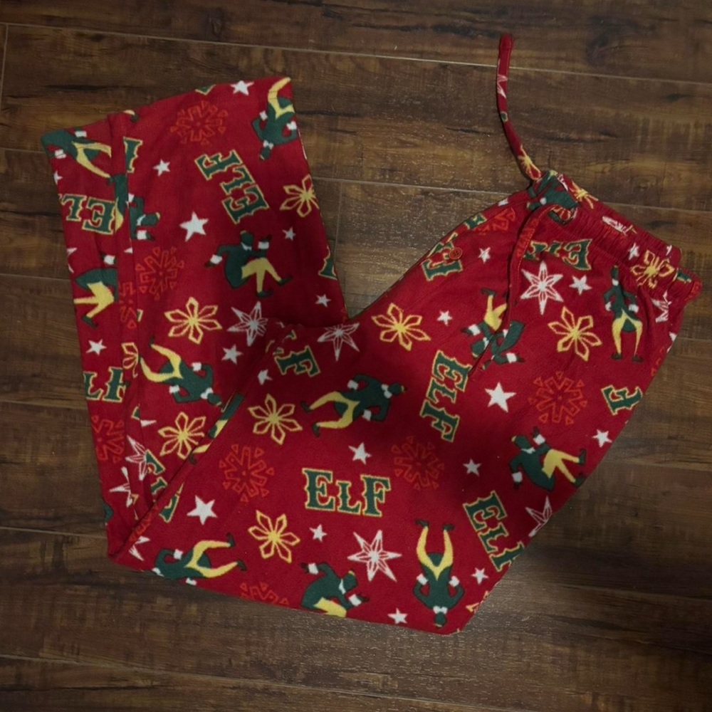 ELF Festive Red Pajama Pants with Green Accents!